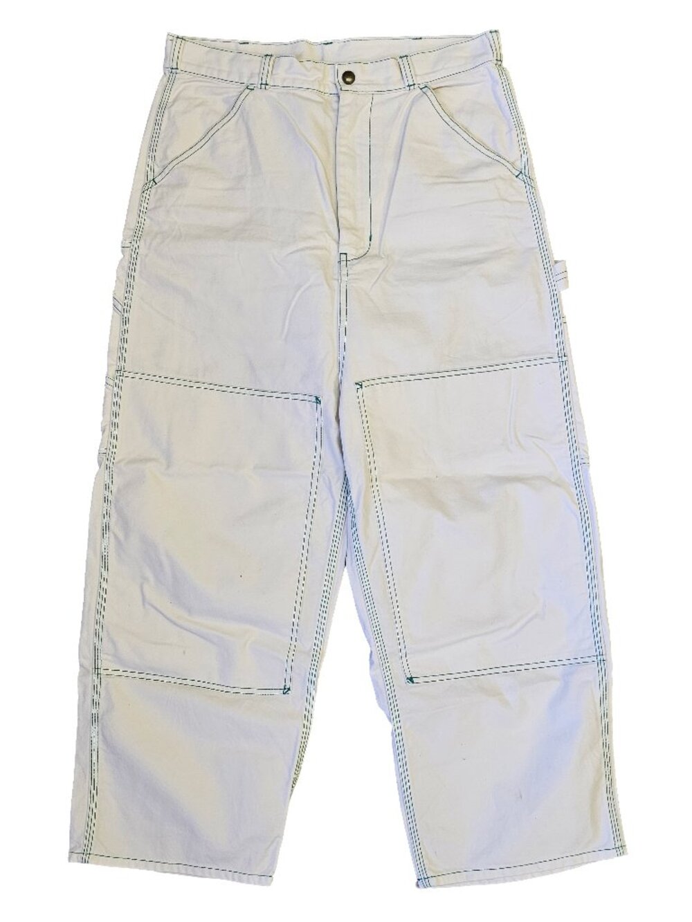 BEAMS BOY White Carpenter Wide Leg Pants Contrast Stitching